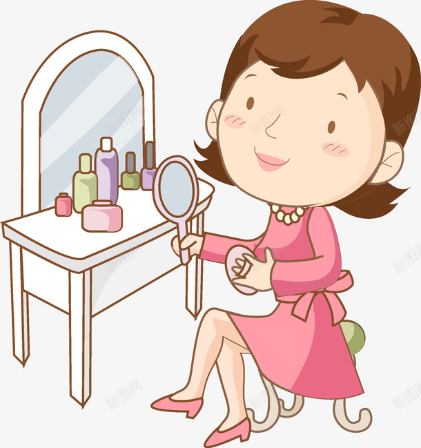 化妆的女人png免抠素材_新图网 https://ixintu.com 化妆 卡通 女人 女士 女性 手绘 梳妆台 水彩 镜子