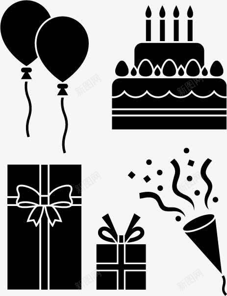 生日元素剪影图标png_新图网 https://ixintu.com 剪影 气球 生日快乐 礼物 蛋糕