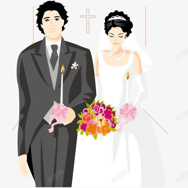 步入殿堂的夫妻png免抠素材_新图网 https://ixintu.com 婚姻 婚礼 挽着手臂 捧花 教堂 新娘 结婚