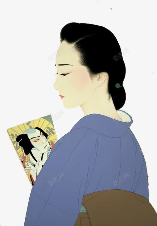 读书女人png免抠素材_新图网 https://ixintu.com 书 和服 大和文化 手绘女人 插画 日本