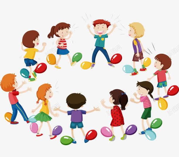 卡通png免抠素材_新图网 https://ixintu.com 一群小孩 卡通人物 气球 玩游戏