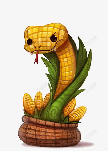 卡通玉米蛇png免抠素材_新图网 https://ixintu.com 创意美食插画 手绘 玉米蛇 美食 蛇年插画