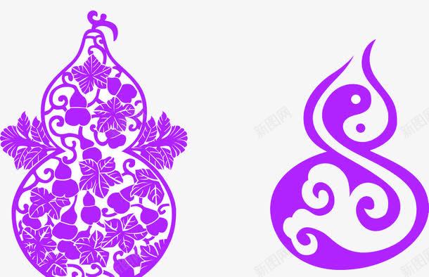 紫色剪纸艺术镂空花纹葫芦png免抠素材_新图网 https://ixintu.com 剪纸 小葫芦 紫色 镂空