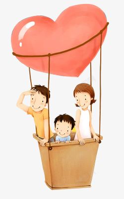 手绘坐一家人坐热气球高清图片
