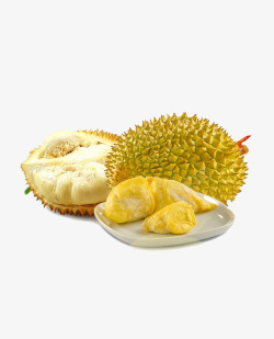 金色水果盘一盘切开的水果泰国榴莲高清图片