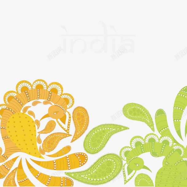 花卉矢量图eps免抠素材_新图网 https://ixintu.com 8月15日 India 印度 印度独立日 文化 独立日 矢量印度独立日 绿色 节日 花朵 花纹 黄色 矢量图