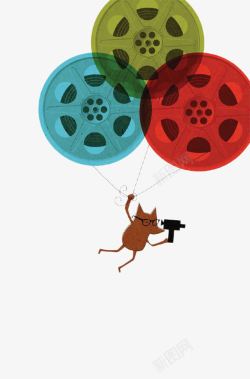 创意电影创意拽着电影带气球的小狗高清图片