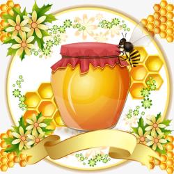 花卉类蜂蜜与蜂蜜标签飘带高清图片