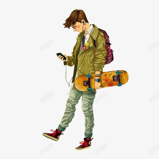 看手机的男生png免抠素材_新图网 https://ixintu.com 学生 手机 放学 滑板