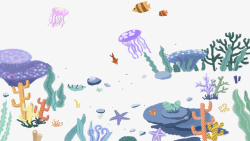 红色水母卡通手绘海底世界海草装饰高清图片