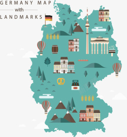 德国地图德国旅游地标地图矢量图高清图片