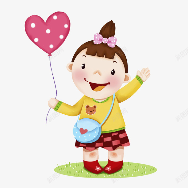 卡通拿着气球女孩图png免抠素材_新图网 https://ixintu.com 儿童 卡通 可爱的 呆萌 女孩 小孩 气球 玩耍 高兴