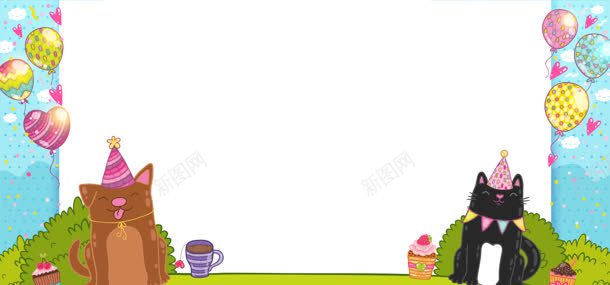 可爱卡通生日背景jpg设计背景_新图网 https://ixintu.com 可爱 小狗 小猫 气球