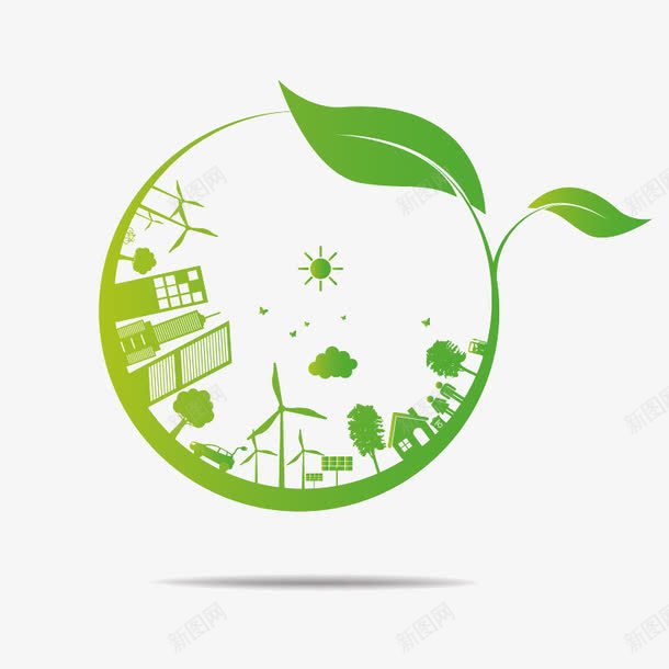 创意绿色环保城市png免抠素材_新图网 https://ixintu.com 城市 彩色 曲线 环保 线条 绿叶 绿色 色块