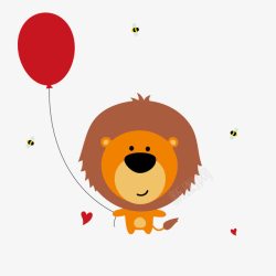 可爱卡通狮子与红色气球素材