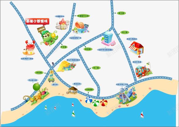 卡通路线地图png免抠素材_新图网 https://ixintu.com 书写 卡通 可爱 广告设计 建筑 彩色 手绘路线图 文具 游乐园地图 笔记本 色彩 路线