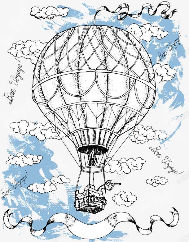 蓝色天空热气球png免抠素材_新图网 https://ixintu.com 热气球 装饰