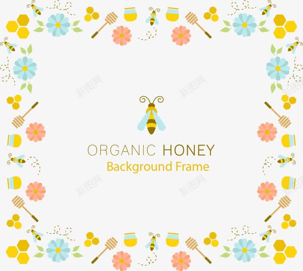 手绘蜜蜂花朵装饰边框png免抠素材_新图网 https://ixintu.com 卡通 手绘 蜂蜜 蜜蜂 装饰 边框