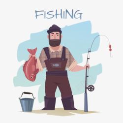 卡通手绘fishing渔夫素材