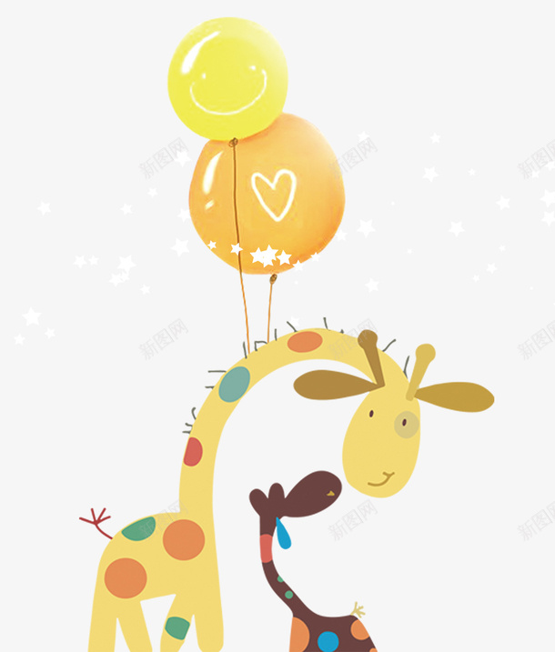 卡通手绘长颈鹿气球装饰psd免抠素材_新图网 https://ixintu.com 两只长颈鹿 卡通 手绘 气球装饰 长颈鹿 黄色