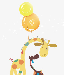 两只气球卡通手绘长颈鹿气球装饰高清图片