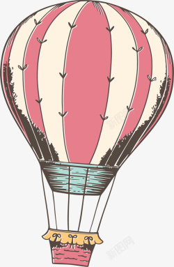 旅游热气球图片复古手绘粉色热气球矢量图高清图片
