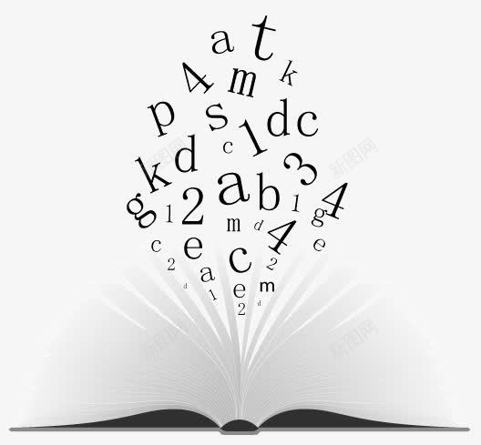 敞开的书本与字母矢量图ai免抠素材_新图网 https://ixintu.com 翻页书本字母数字教育 矢量图