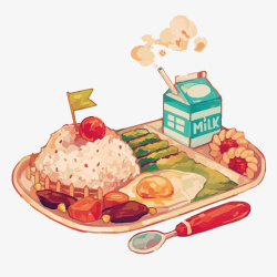 日式咖哩饭手绘日式午餐高清图片