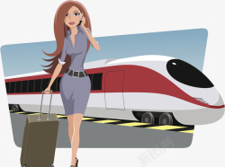 火车行驶插图时尚插图高铁站台打电话的女士高清图片