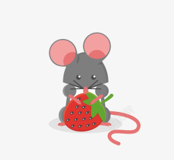 手绘吃草莓的小老鼠素材