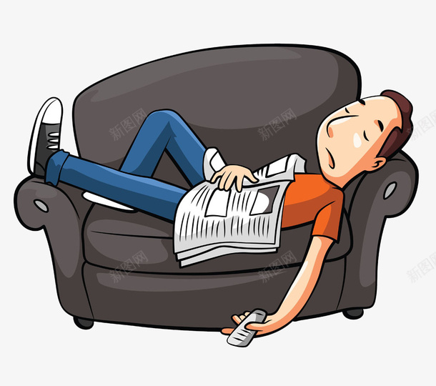 卡通躺在沙发上睡觉的男士png免抠素材_新图网 https://ixintu.com 懒惰 手绘 报纸 沙发 男士 睡觉 舒适 躺卧 躺在沙发上 躺平卡通 阅报 黑色