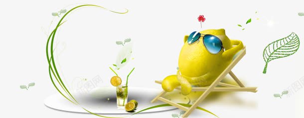 柠檬png免抠素材_新图网 https://ixintu.com 卡通 太阳镜 柠檬 海滩 花纹 躺椅