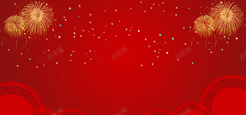 红色喜庆新年元宵电商海报背景烟花彩带装饰背景