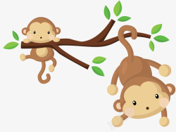 小猴子水彩背景卡通手绘树上的小猴子高清图片