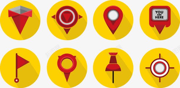 定位图标png_新图网 https://ixintu.com 你的位置 定位点 箭头 精准定位 红色 黄色