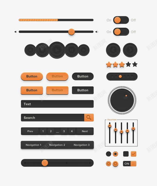 音乐界面控件png免抠素材_新图网 https://ixintu.com 橙色界面 音乐APP 黑色界面