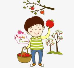 矢量摘苹果摘苹果的男孩高清图片