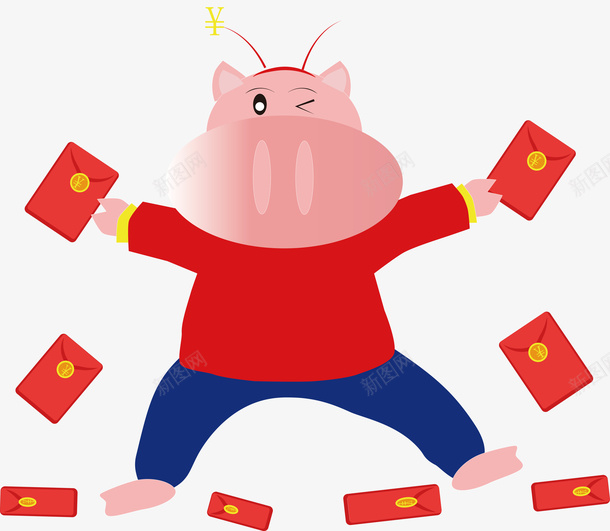 猪年送红包png免抠素材_新图网 https://ixintu.com 卡通红包 可爱小猪 彩色底纹 扁平化 矢量图案 红包