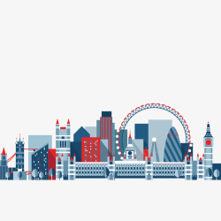 扁平山下风景背景伦敦城市建筑矢量图高清图片
