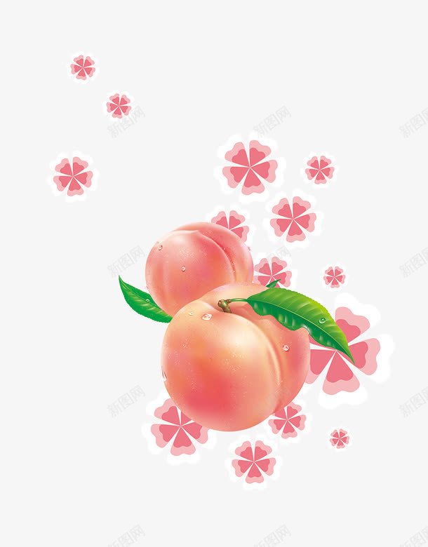 新鲜的水蜜桃png免抠素材_新图网 https://ixintu.com 产品实物 叶子 新鲜的水蜜桃 桃子 水果 粉色茶朵
