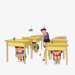 地震时如何自救上课地震时应该躲在桌子下高清图片