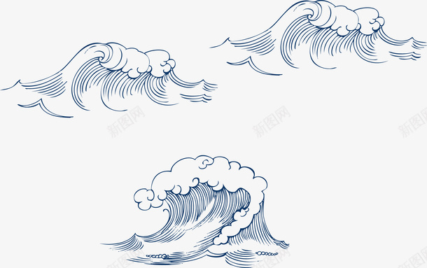 蓝色简约海浪装饰图案png免抠素材_新图网 https://ixintu.com 免抠PNG 海浪 简约 蓝色 装饰图案