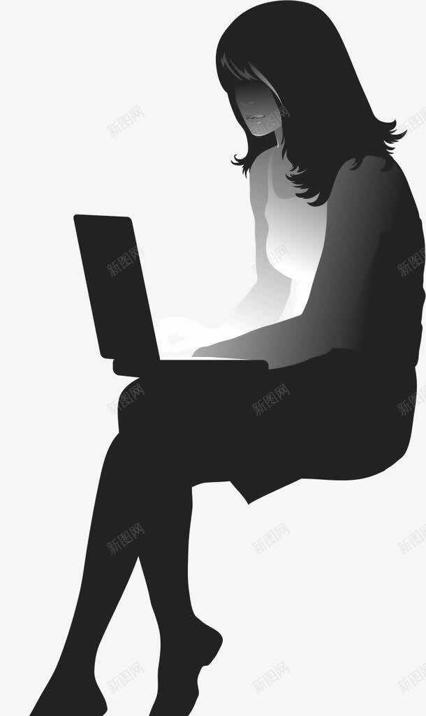 黑白玩电脑的人png免抠素材_新图网 https://ixintu.com 女人电脑 女生 手绘 操作电脑 玩电脑的人 笔记本