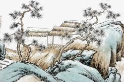 彩绘山水无框画彩绘中国风创意山水水墨画高清图片