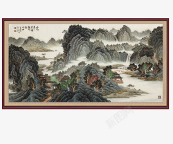 新中式书房家具中国风山水装饰挂画画高清图片