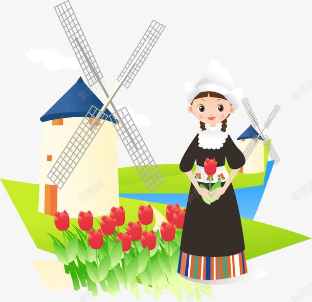 荷兰女孩png免抠素材_新图网 https://ixintu.com 人物 卡通人物 女孩 荷兰 荷兰文化 风车