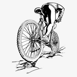 黑白的自行车卡通素描黑白线描骑车高清图片