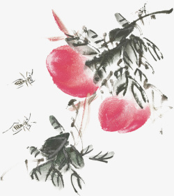 小清新桃子桃子水墨画高清图片