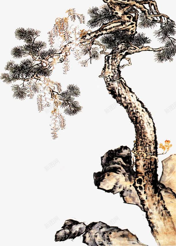 中式风格迎客松png免抠素材_新图网 https://ixintu.com 中国风 中式风格水墨画背景 中式风格迎客松 山水画背景