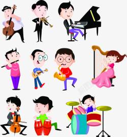 音乐小孩卡通演奏乐器的人物高清图片
